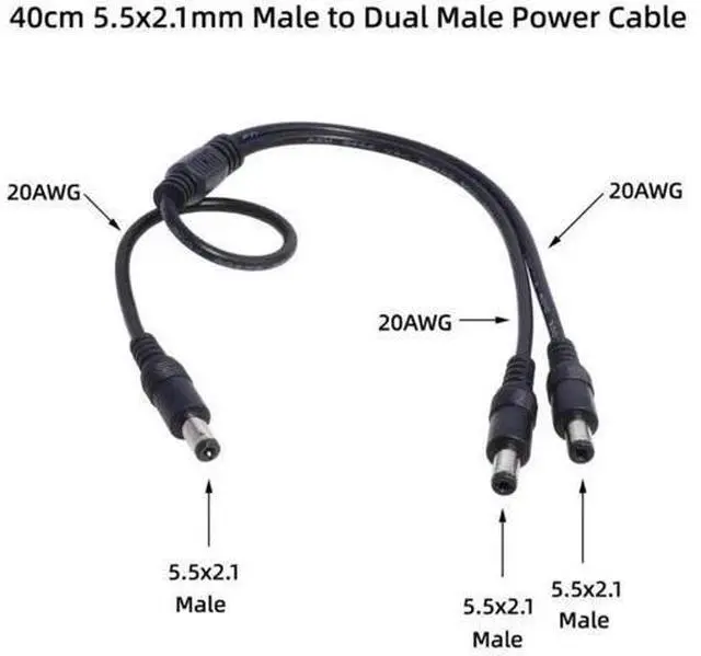 Main image of 5.5x2.1mm DC 1 Male to 2 Male Power Splitter Cable for CCTV & LED Strip Light