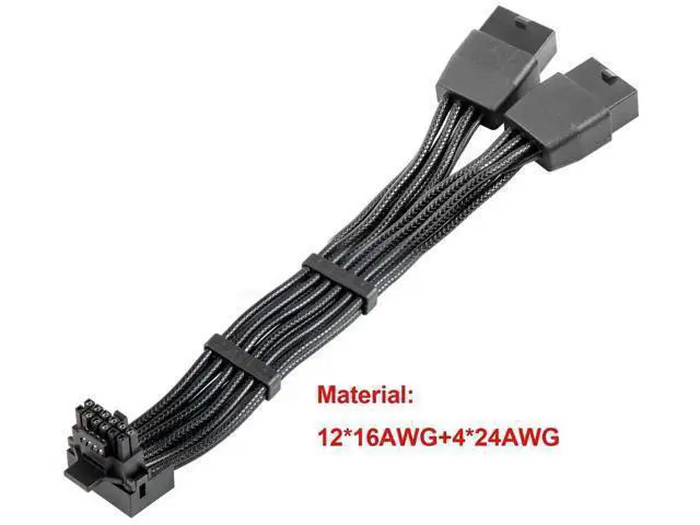 Alt view image 5 of 6 - Type B 90 Degree 12VHPWR Adapter Cable, PCIe 5.0 16AWG 12+4Pin 16Pin GPU Right Angle Power Extender, 12VHPWR Male to Dual 8Pin Female Cord for RTX 3090Ti, 4070Ti, 4080, 4090 Graphics Cards