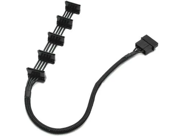Main image of 40cm Sleeved 4-Pin IDE Molex 1 to 5 SATA Power Splitter Cable, 18AWG Black Braided for PC & Server Storage Devices
