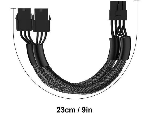 Alt view image 6 of 7 - 9 Inch Braided PCIe Power Adapter Cable, Dual 6-Pin Female to Single 8-Pin Male GPU Power Connector, 1 Pack