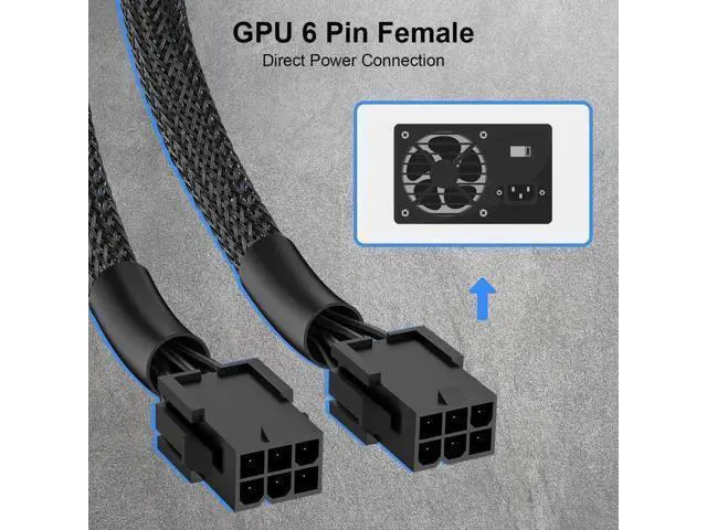 Alt view image 5 of 7 - 9 Inch Braided PCIe Power Adapter Cable, Dual 6-Pin Female to Single 8-Pin Male GPU Power Connector, 1 Pack