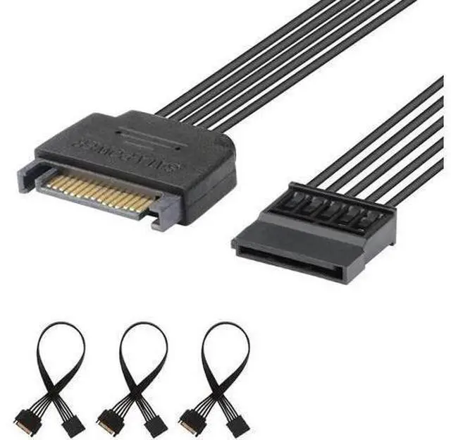 Main image of 3 Pack 10 Inch Black 15 Pin SATA Power Extension Cable, Male to Female SATA Power Cord