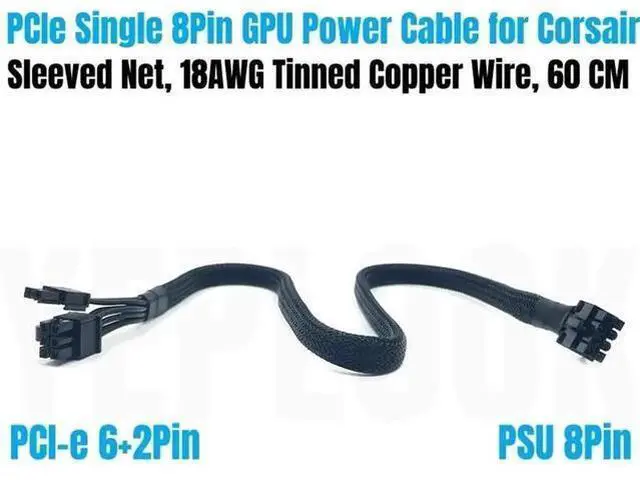 Main image of 60cm 18AWG Sleeved PCIe 8Pin (6+2) GPU Modular Power Cable Compatible with Corsair RMi Series RM650i/RM750i/RM850i/RM1000i Modular PSU