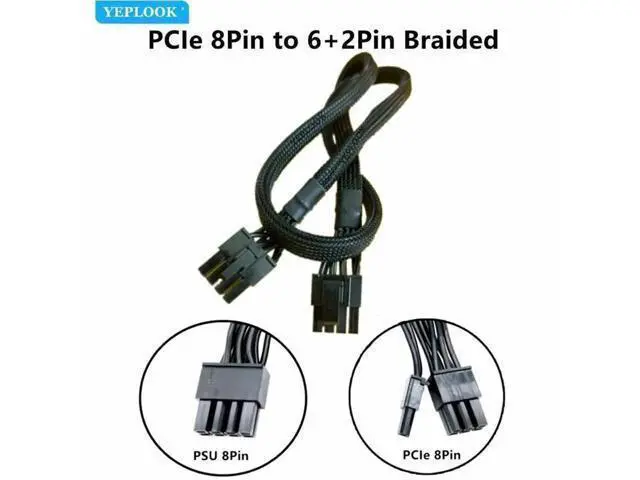 Alt view image 4 of 6 - 60cm 18AWG Sleeved PCIe 8Pin (6+2) GPU Modular Power Cable Compatible with Corsair RMi Series RM650i/RM750i/RM850i/RM1000i Modular PSU