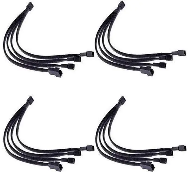 Main image of 4 Pack Black Braided Sleeved 1-to-4 4-Pin PWM Fan Y Splitter Cable, 10.5 Inches PC Case Fan Power Extension Cord