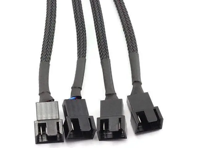Alt view image 4 of 5 - 4 Pack Black Braided Sleeved 1-to-4 4-Pin PWM Fan Y Splitter Cable, 10.5 Inches PC Case Fan Power Extension Cord