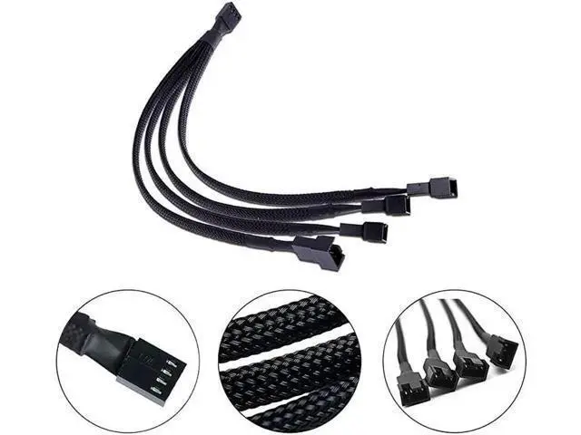 Alt view image 5 of 5 - 4 Pack Black Braided Sleeved 1-to-4 4-Pin PWM Fan Y Splitter Cable, 10.5 Inches PC Case Fan Power Extension Cord
