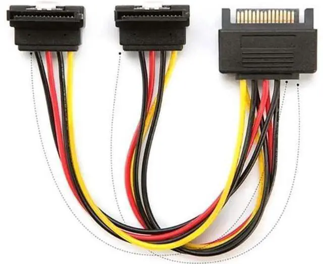 Main image of 20cm Right Angle SATA Power Splitter Cable, 15Pin Male to Dual 15Pin Female 90-Degree Adapter for PC Storage Devices