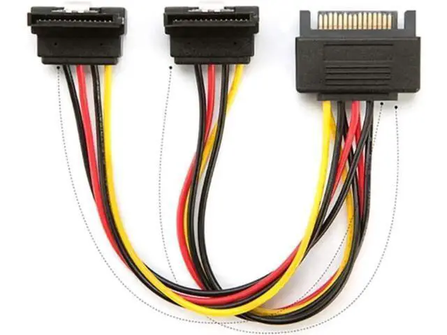 Alt view image 3 of 3 - 20cm Right Angle SATA Power Splitter Cable, 15Pin Male to Dual 15Pin Female 90-Degree Adapter for PC Storage Devices