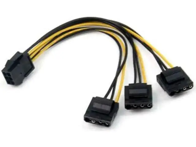 Main image of 2 Pack PCIe 6Pin Female to 3 Molex IDE 4Pin Female Graphics Card Power Adapter Cable