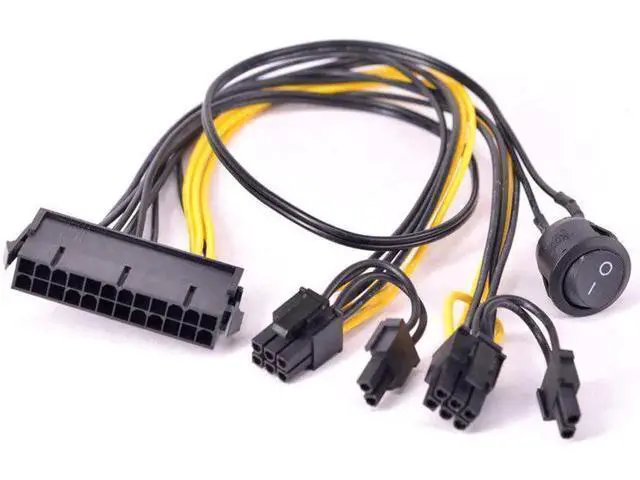 Alt view image 4 of 5 - 30cm 24Pin ATX to Dual 6+2 Pin PCIe Power Cable with On/Off Switch, 24Pin Female to 8Pin Male Power Cord