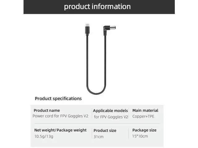 Alt view image 2 of 4 - USB Type-C to DC Power Cable for DJI FPV Goggles V2 Charging & Power Supply Cord