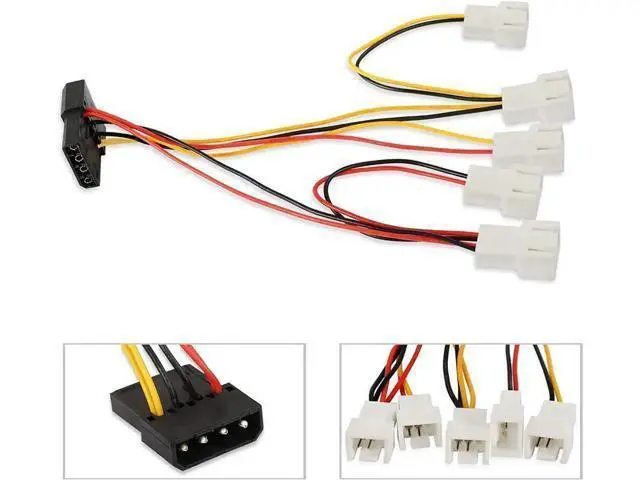 Alt view image 6 of 7 - 4-Pin Molex Pass-Through to 5×3-Pin Fan Splitter Cable, Adjustable 12V/7V/5V Output for PC Case & CPU Cooling Fans