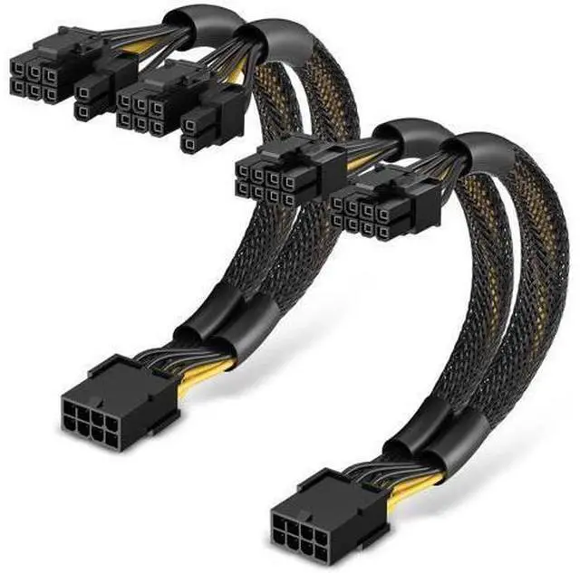 Main image of 2-Pack PCIe 8 Pin Female to Dual 8 Pin (6+2) Male GPU Power Adapter Cables, 9 Inches, Pre-Fitted Heat-Shrink Tubing