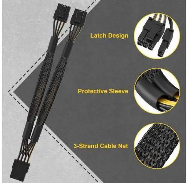 Alt view image 2 of 7 - 2-Pack PCIe 8 Pin Female to Dual 8 Pin (6+2) Male GPU Power Adapter Cables, 9 Inches, Pre-Fitted Heat-Shrink Tubing