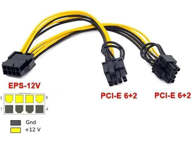Alt view image 5 of 6 - 25cm CPU 8Pin to Dual 8Pin(6+2) GPU Power Adapter Cable for Graphics Card & Miner