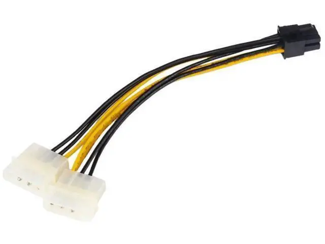 Alt view image 2 of 6 - 2 Pack 6 Inch (15cm) PCIe 6 Pin to Dual 4 Pin Molex LP4 Graphics Card Power Adapter Cable, Black