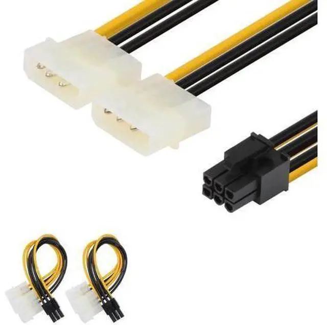 Main image of 2 Pack 6 Inch (15cm) PCIe 6 Pin to Dual 4 Pin Molex LP4 Graphics Card Power Adapter Cable, Black