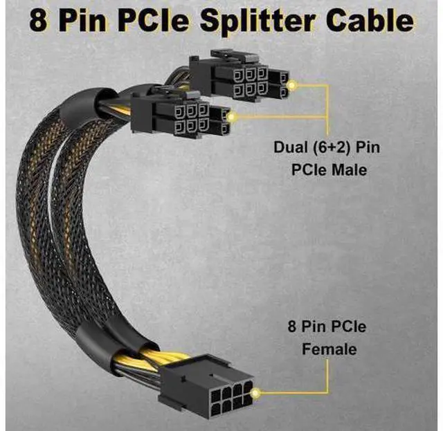 Alt view image 6 of 7 - 2-Pack PCIe 8 Pin Female to Dual 8 Pin (6+2) Male GPU Power Adapter Cables, 9 Inches, Pre-Fitted Heat-Shrink Tubing