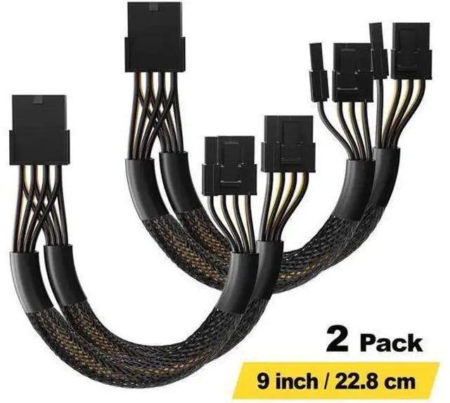 Alt view image 7 of 7 - 2-Pack PCIe 8 Pin Female to Dual 8 Pin (6+2) Male GPU Power Adapter Cables, 9 Inches, Pre-Fitted Heat-Shrink Tubing