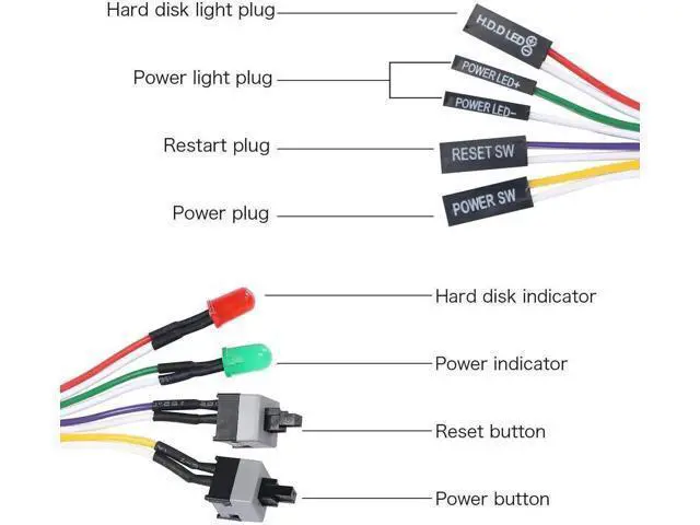 Alt view image 3 of 6 - 2 Pack 65cm ATX PC Power On/Off & Reset Switch Cable Kit with HDD Activity LED Indicator Wires