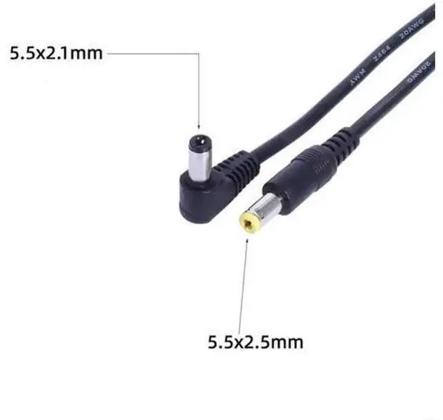 Alt view image 3 of 3 - 20AWG Right Angle L-Shaped DC Cable, 5.5×2.1mm Male to 5.5×2.5mm Male 90 Degree DC Power Cord for CCTV Security Cameras