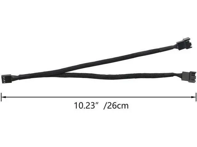 Alt view image 5 of 5 - 2 Pack 1-to-2 Sleeved 4-Pin PWM Fan Splitter Cable, Black Extension Cord Compatible with 3Pin/4Pin ATX PC Case Cooling Fans