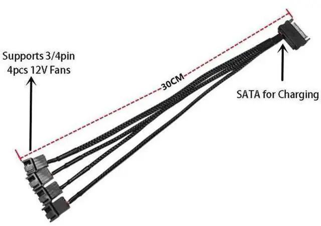 Alt view image 3 of 6 - SATA to 3/4 Pin Fan Power Adapter Cable, PC Cooling Fan Extension Splitter Cord