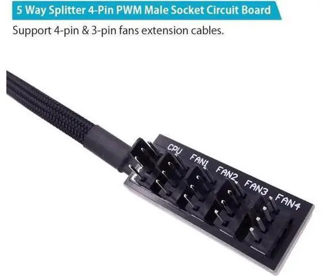 Alt view image 4 of 7 - 2 Pack 1-to-5 4-Pin PWM Fan Splitter Cable, Motherboard Fan Header Extension Cord Compatible with 3Pin & 4Pin ATX PC Chassis Cooling Fans