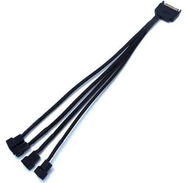 Main image of 5-Pack 15-Pin SATA to 4 Ports 3/4 Pin Fan Splitter Power Adapter Cable, 12V PC Cooling Fan Power Cord