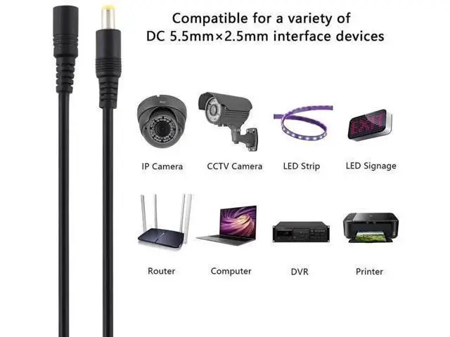 Alt view image 2 of 7 - 1m Black DC Power Extension Cable, 8A 5.5x2.5mm Female to Male