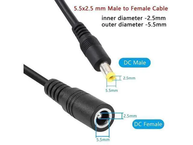 Alt view image 6 of 7 - 1m Black DC Power Extension Cable, 8A 5.5x2.5mm Female to Male