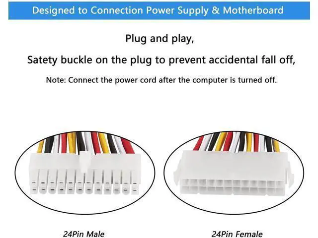 Alt view image 5 of 5 - 30cm 18AWG ATX 24Pin Male to Female Motherboard Power Extension Cable, PC PSU 24-Pin Mainboard Extender Cord