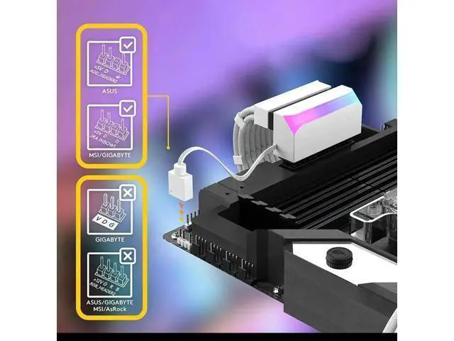 Alt view image 2 of 4 - 90 Degree ATX 24Pin Motherboard Power Connector with 5V 3-Pin ARGB, PC Modding Mount Adapter