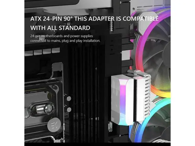 Alt view image 4 of 4 - 90 Degree ATX 24Pin Motherboard Power Connector with 5V 3-Pin ARGB, PC Modding Mount Adapter