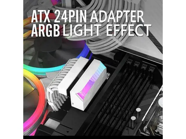 Alt view image 3 of 4 - 90 Degree ATX 24Pin Motherboard Power Connector with 5V 3-Pin ARGB, PC Modding Mount Adapter