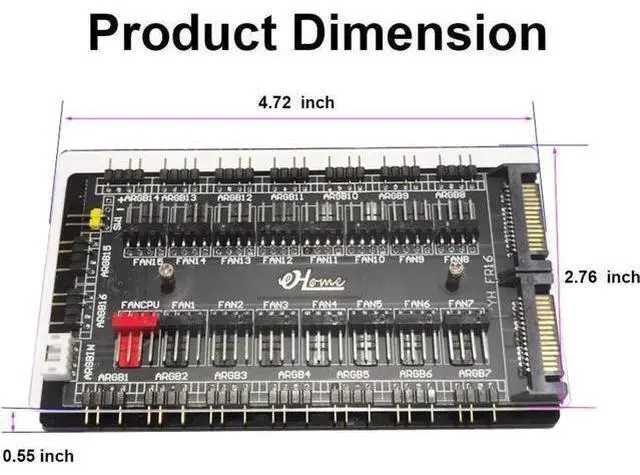 Alt view image 5 of 5 - 2-in-1 16 Way PWM & ARGB Controller Hub, 12V 4Pin PWM Fan + 5V 3Pin ARGB Splitter with SATA 15Pin Power, Black