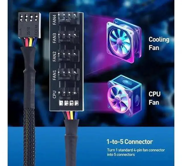 Alt view image 3 of 7 - 1-to-5 PWM Fan Hub Splitter with 16 Inch Extension Cable, PC Case Cooling Fan Connector Adapter