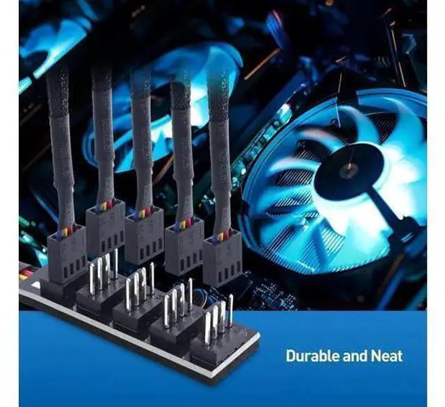 Alt view image 5 of 7 - 1-to-5 PWM Fan Hub Splitter with 16 Inch Extension Cable, PC Case Cooling Fan Connector Adapter
