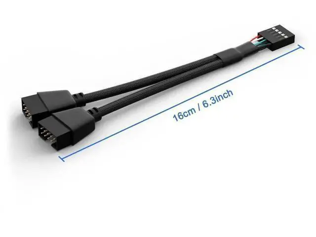 Alt view image 2 of 2 - 2 Pack Black Braided Motherboard USB 2.0 Header Splitter Cable, Single 9Pin USB 2.0 Header to Dual 9Pin Internal Extension Cord