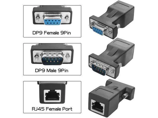 Alt view image 3 of 6 - 1 Pair DB9 RS232 Male & Female to RJ45 Female Serial Console Adapter, DB9 9Pin Serial Port to Cat5/Cat6 Ethernet LAN Converter