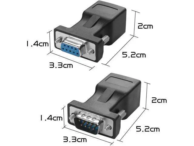Alt view image 4 of 6 - 1 Pair DB9 RS232 Male & Female to RJ45 Female Serial Console Adapter, DB9 9Pin Serial Port to Cat5/Cat6 Ethernet LAN Converter
