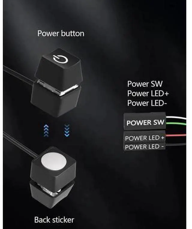 Alt view image 2 of 7 - 65 Inch External PC Power Switch with LED Indicator, Desktop Remote Startup Button for Motherboard Connection