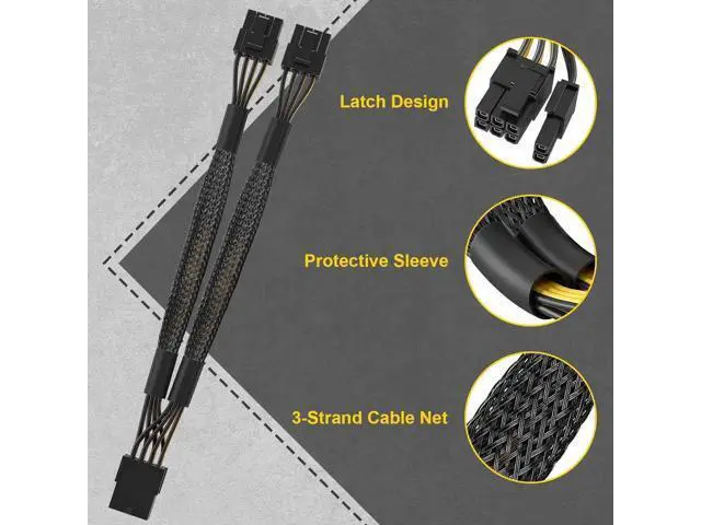 Alt view image 4 of 7 - 2 Pack 9 Inch PCIe 8 Pin Female to Dual 8 Pin (6+2) Male Power Adapter Cable with Heat-Shrink Tubing for GPU