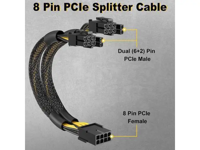 Alt view image 5 of 7 - 2 Pack 9 Inch PCIe 8 Pin Female to Dual 8 Pin (6+2) Male Power Adapter Cable with Heat-Shrink Tubing for GPU
