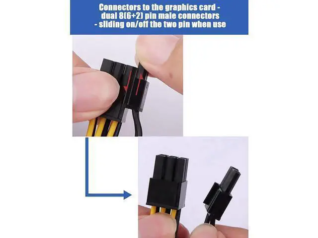 Alt view image 4 of 6 - 4 Pack 6Pin PCIe to Dual 8Pin (6+2 Detachable) GPU Power Y Splitter Cable, PCIe Express VGA Graphics Card Extension Cord