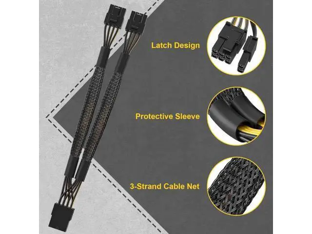 Alt view image 4 of 7 - 2-Pack 9 Inch PCIe 8 Pin Female to Dual 8 Pin (6+2 Detachable) GPU Power Splitter Cable with Heat-Shrink Tubing