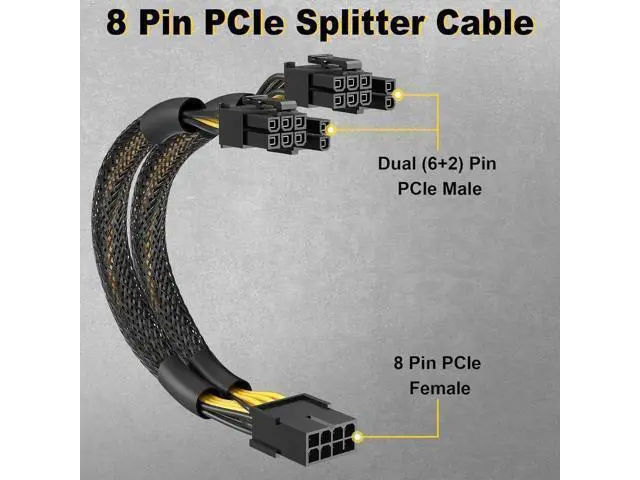 Alt view image 6 of 7 - 2-Pack 9 Inch PCIe 8 Pin Female to Dual 8 Pin (6+2 Detachable) GPU Power Splitter Cable with Heat-Shrink Tubing