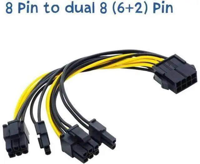 Main image of 20CM 18AWG CPU 8Pin to Dual PCIe 8Pin (6+2) Y-Splitter Power Cable for GPU & Mining Rig