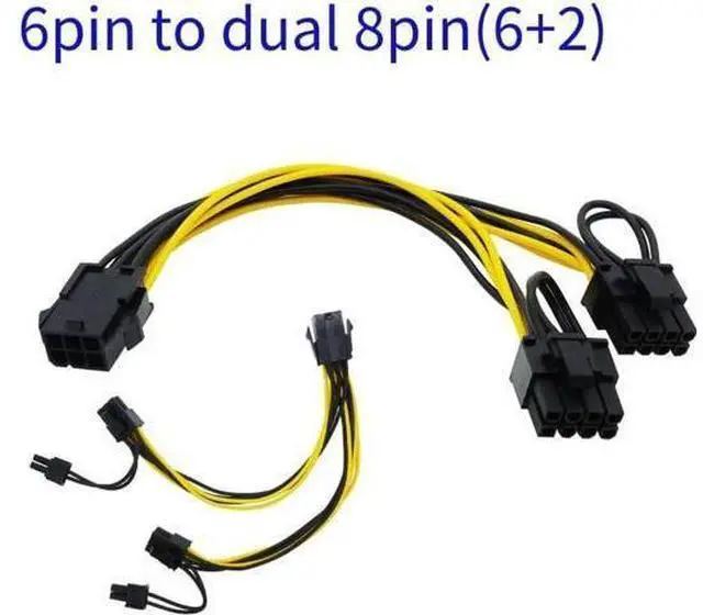 Alt view image 4 of 5 - 20CM 18AWG CPU 8Pin to Dual PCIe 8Pin (6+2) Y-Splitter Power Cable for GPU & Mining Rig